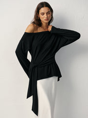 Off-Shoulder Long Sleeve T-Shirt