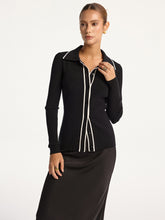 Contrast-Trim Polo Collar Knit Cardigan