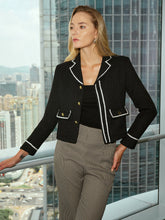 Contrast Trim Metal Button Tweed Blazer