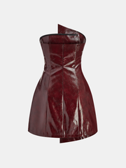 Strapless Asymmetric Faux Leather Dress