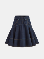 Denim High-Waist Flared Skirt