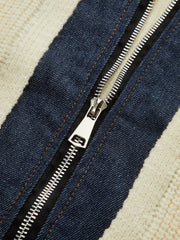 Denim Panel Zip Knitted Cardigan