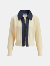 Denim Panel Zip Knitted Cardigan