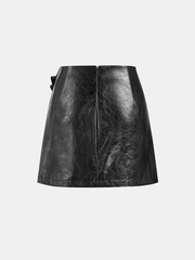 Metal Buckle Faux Leather Asymmetric Mini Skirt