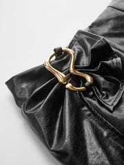 Metal Buckle Faux Leather Asymmetric Mini Skirt