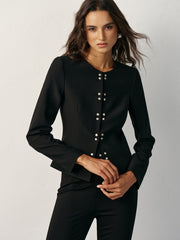 Round Neck Double-Breasted Blazer