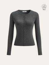 Wool Blend Fitted Button Knit Top