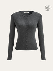 Wool Blend Fitted Button Knit Top