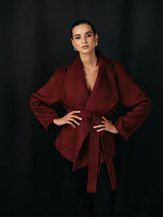 Wool Blend Belted Wrap Coat