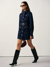 Belted Button-Front Denim Dress