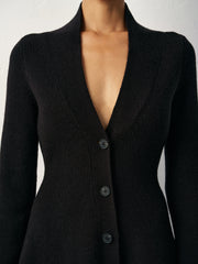 V-Neck Buttoned Wool Blend Sweater Dress