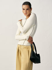 Contrast Piping Ribbed Knit Top