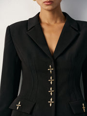 Cross-Shaped Button Blazer