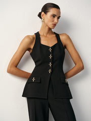 Cross-Shaped Button Vest