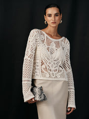 Cotton Crochet Long Sleeve Knit Top