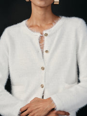 Fluffy Metal Button Cardigan and Skirt Set