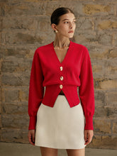 Wool Blend Cropped V-Neck Cardigan