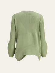 V-Neck Textured Asymmetric Hem Knit Sweater
