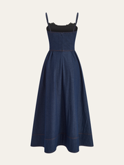Lace Trim Denim Cami Maxi Dress