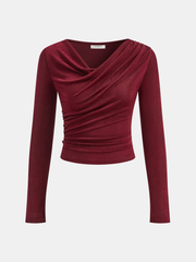 Draped Cowl Neck Long Sleeve T-Shirt