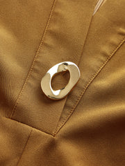 V-Neck Metal Detail Fitted Waist Dress