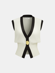 Contrast Trim Knit Vest and Midi Skirt Set