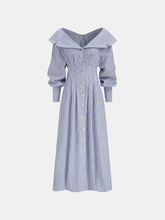 Off-Shoulder Striped Button Front Collared Dress