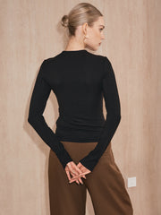 Cross-Over Front Metal Detail Long Sleeve Top