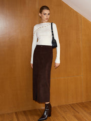 Metal Detail Asymmetric Cut-Out Wool Blend Top