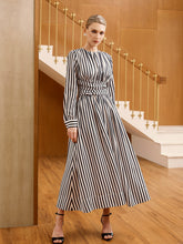 Striped Ruched Long Sleeve Maxi Dress
