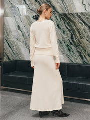 V-Neck Button-Front Knit Cardigan and Maxi Skirt Set