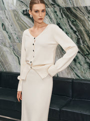 V-Neck Button-Front Knit Cardigan and Maxi Skirt Set