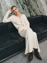 V-Neck Button-Front Knit Cardigan and Maxi Skirt Set