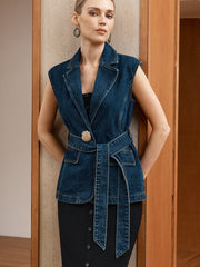 Denim Belted Blazer Vest