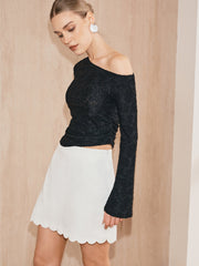 Scalloped Hem Mid-Waist Mini Skirt