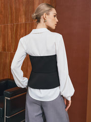 Two-Piece Collared Corset Shirt with Peplum Hem