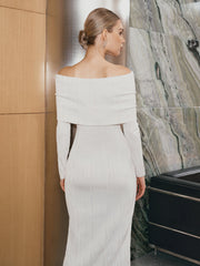 Textured Off-Shoulder Mermaid Hem Midi Dress