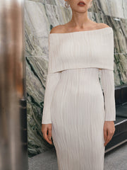 Textured Off-Shoulder Mermaid Hem Midi Dress