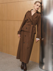 Cropped Double-Breasted Belted Trench Coat