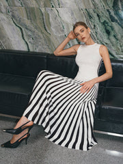 Sleeveless Top and Striped Maxi Skirt Set
