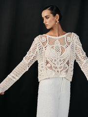 Cotton Crochet Long Sleeve Knit Top