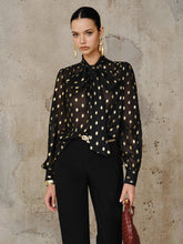 Polka Dot Bow Neckline Semi-Sheer Blouse