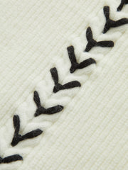 Contrast Stitching Polo Neck Cable Knit Top