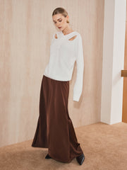 Cross-Over Collar Cut-Out Knit Sweater