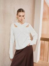 Cross-Over Collar Cut-Out Knit Sweater
