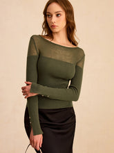 Sheer-Paneled Boat Neck Knit Top