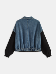 Zipper Denim Panel Knit Outerwear