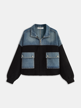 Zipper Denim Panel Knit Outerwear