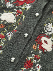 Floral Embroidery Wool Blend Cardigan