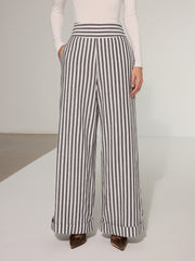 Striped Cotton Wide-Leg Pants